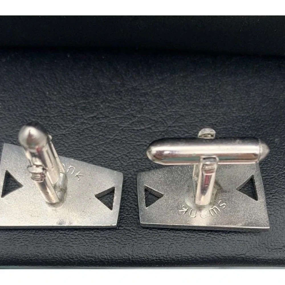 Vintage Swank Silver Tone Classic Geometric Cufflinks Signed
